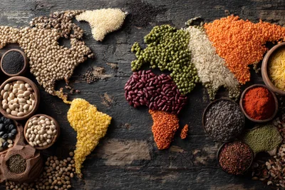 World Map Made Of Various Legumes And Grains