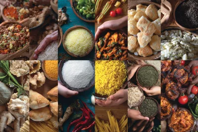 Collage Of Various Ingredients And Prepared Food Dishes