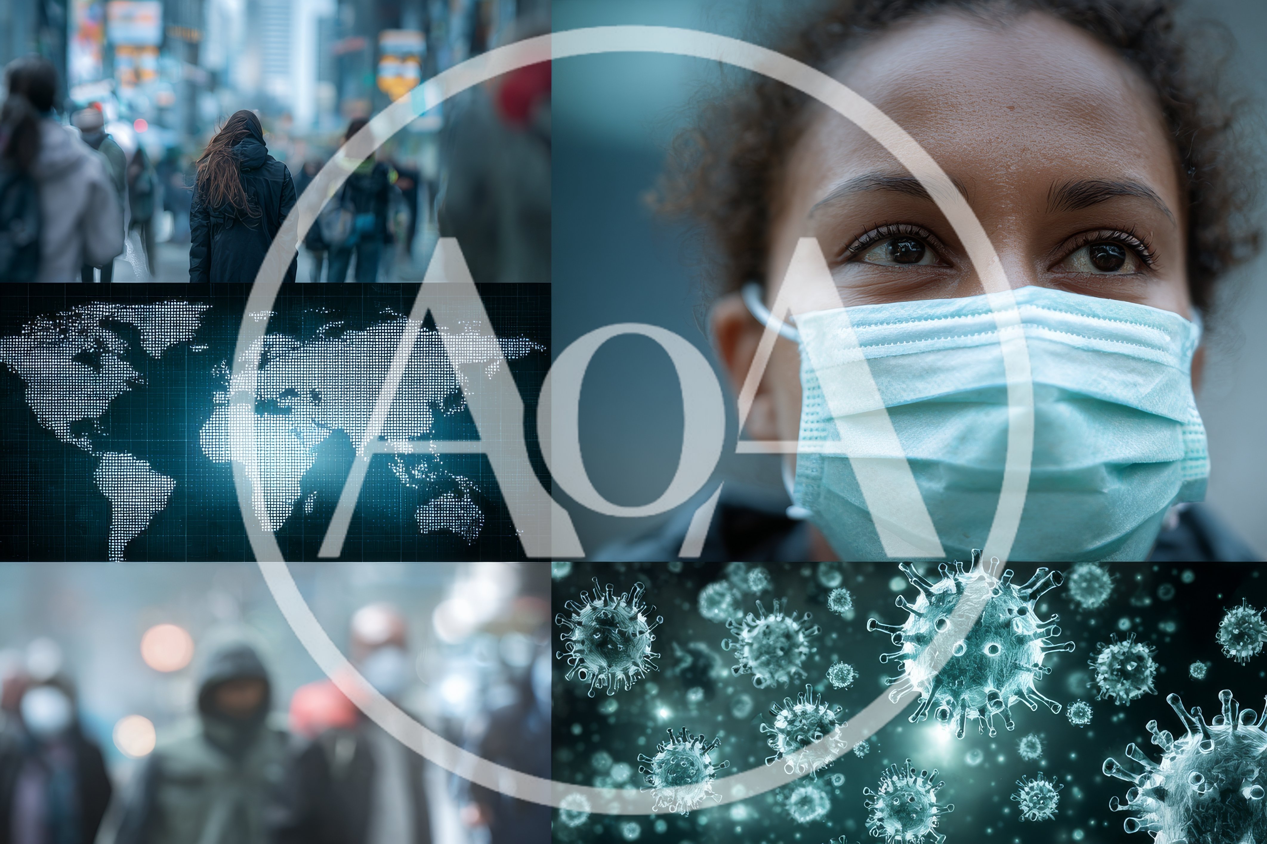 Global Pandemic Concept Collage With Virus And Masked People