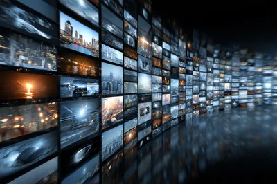 Digital Video Wall Displaying Multiple Cityscape Feeds