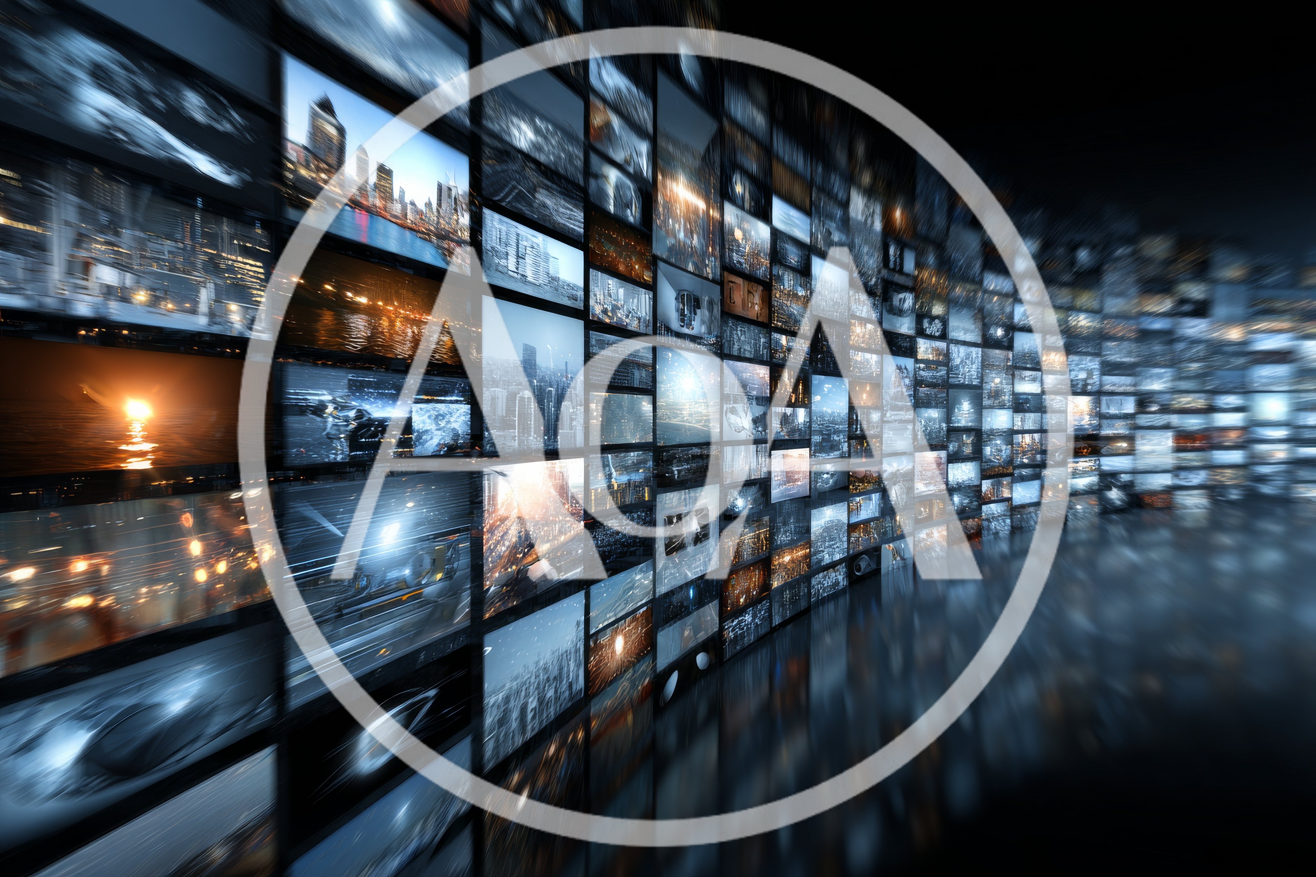 Digital Video Wall Displaying Multiple Cityscape Feeds