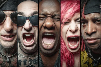 Close Up Portraits Of Diverse People Expressing Intense Emotions