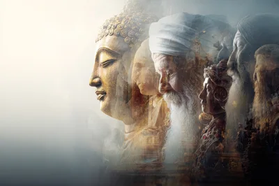 Spiritual Figures And Buddha Statue Composite