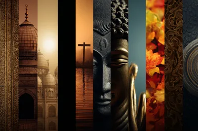 Vertical Collage Of Diverse Religious And Spiritual Symbols