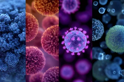 Microscopic View Of Various Viral And Cellular Structures