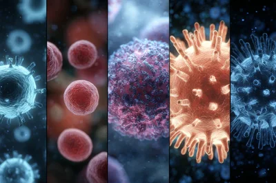 Microscopic View Of Various Viral And Cellular Structures