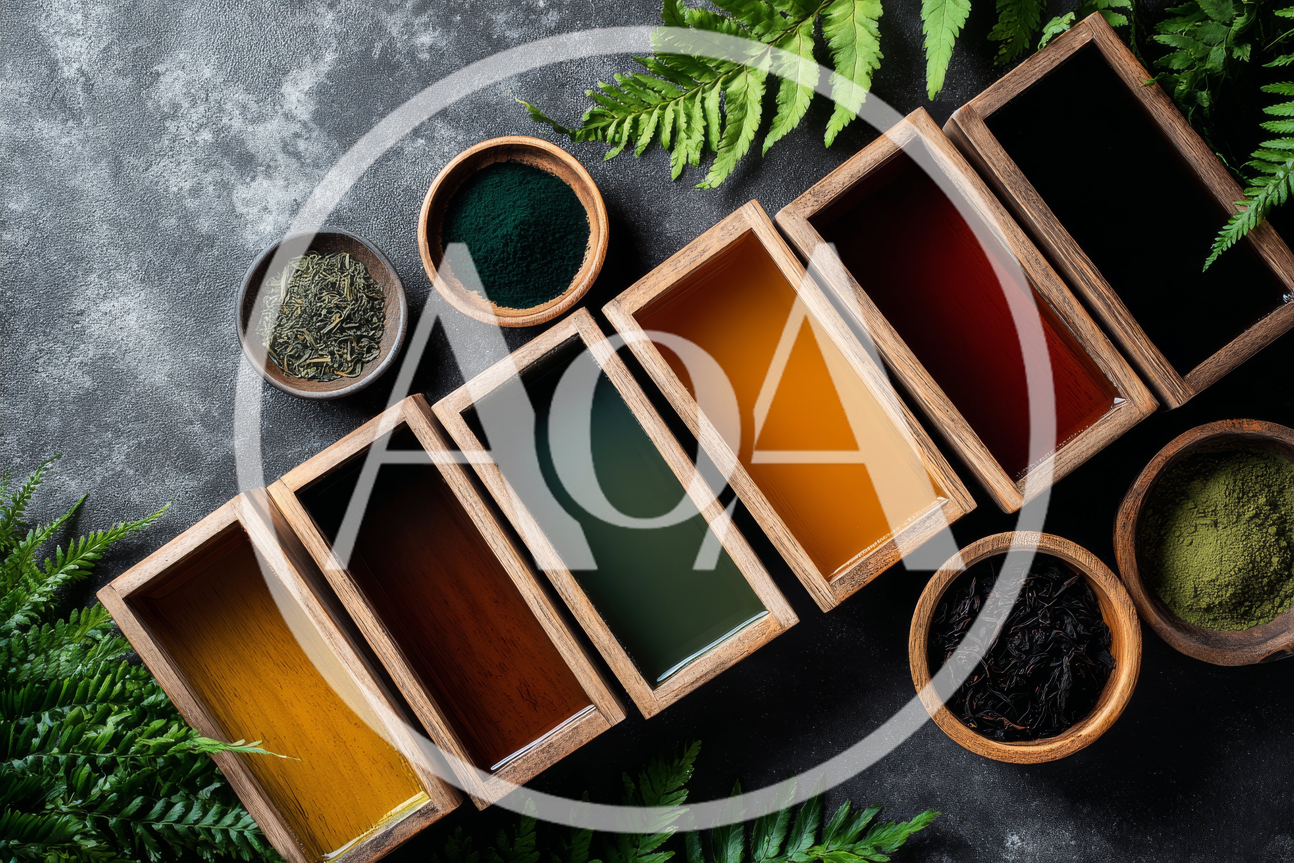 Assorted Natural Tea Powders And Liquid Infusions