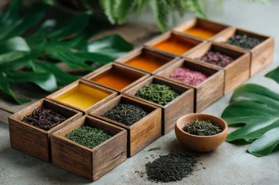 Assorted Loose Leaf Teas In Wooden Boxes