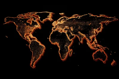 Glowing Orange World Map With Night Lights