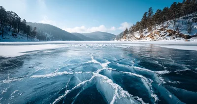 Cracked Ice Surface On A Frozen Winter Lake
