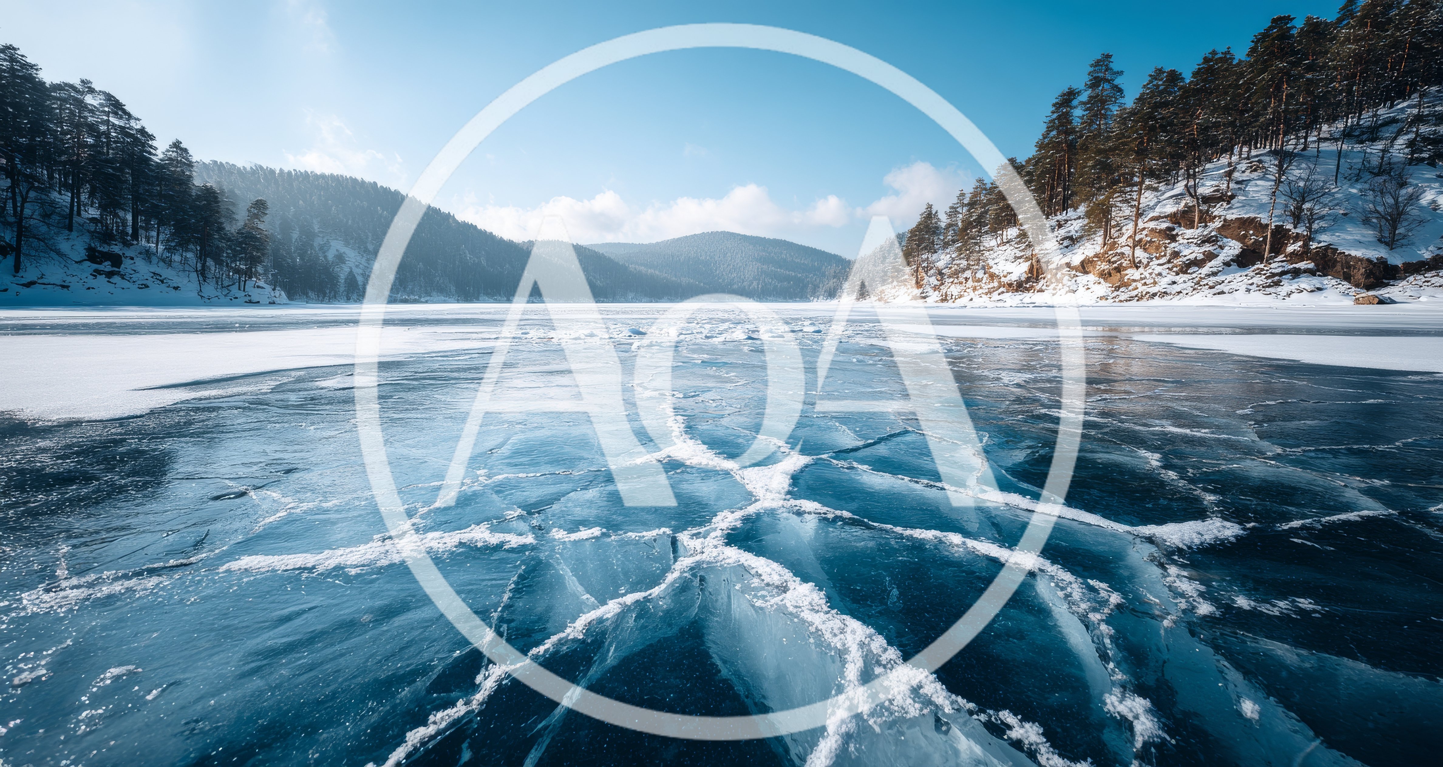 Cracked Ice Surface On A Frozen Winter Lake