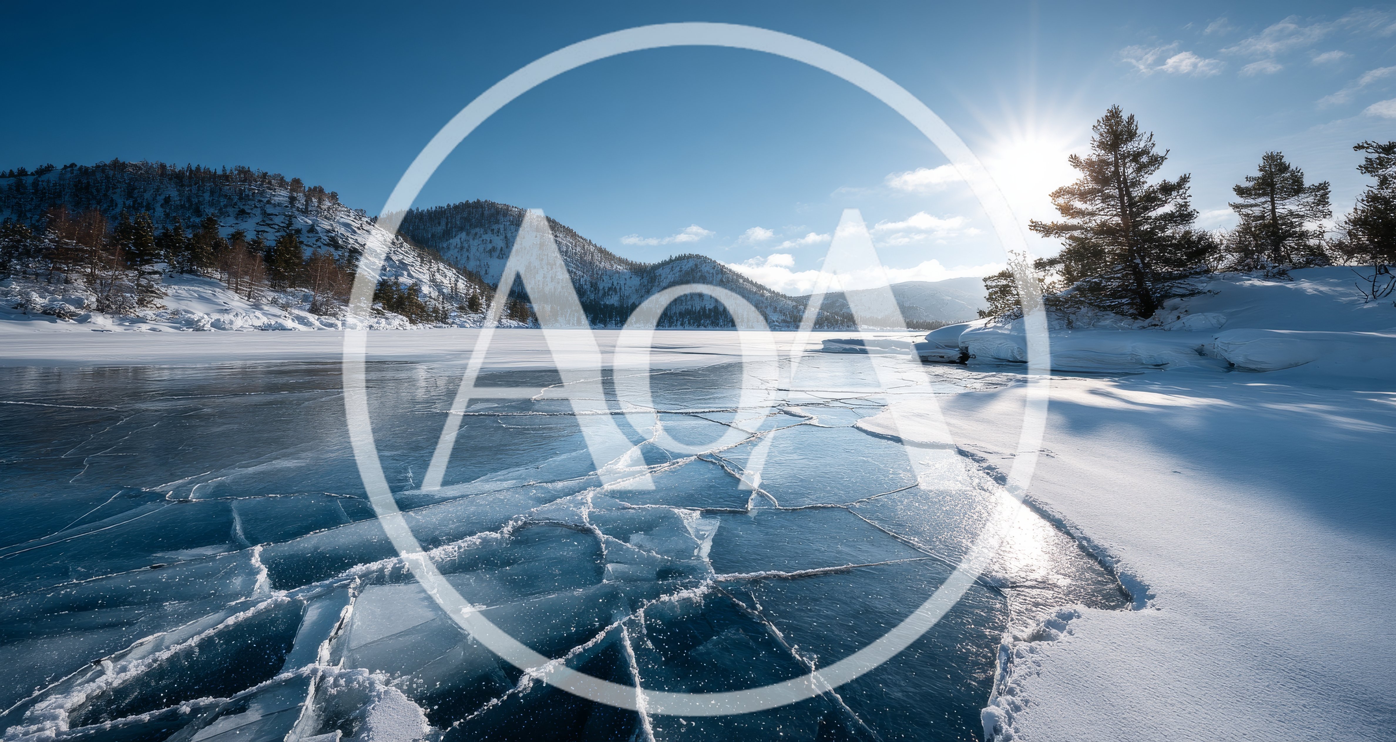Cracked Ice Surface On A Frozen Mountain Lake