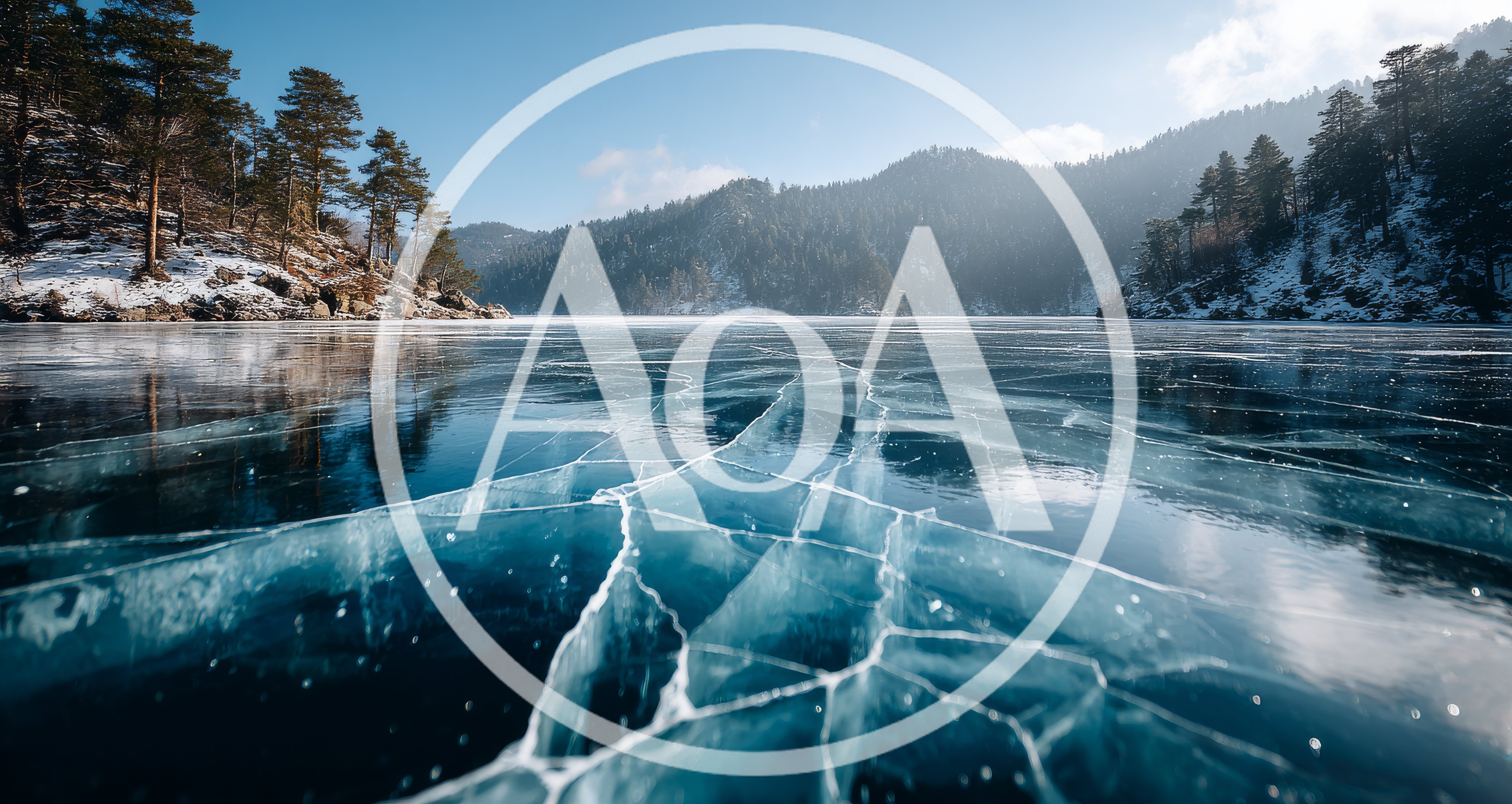 Cracked Ice Surface on a Frozen Mountain Lake