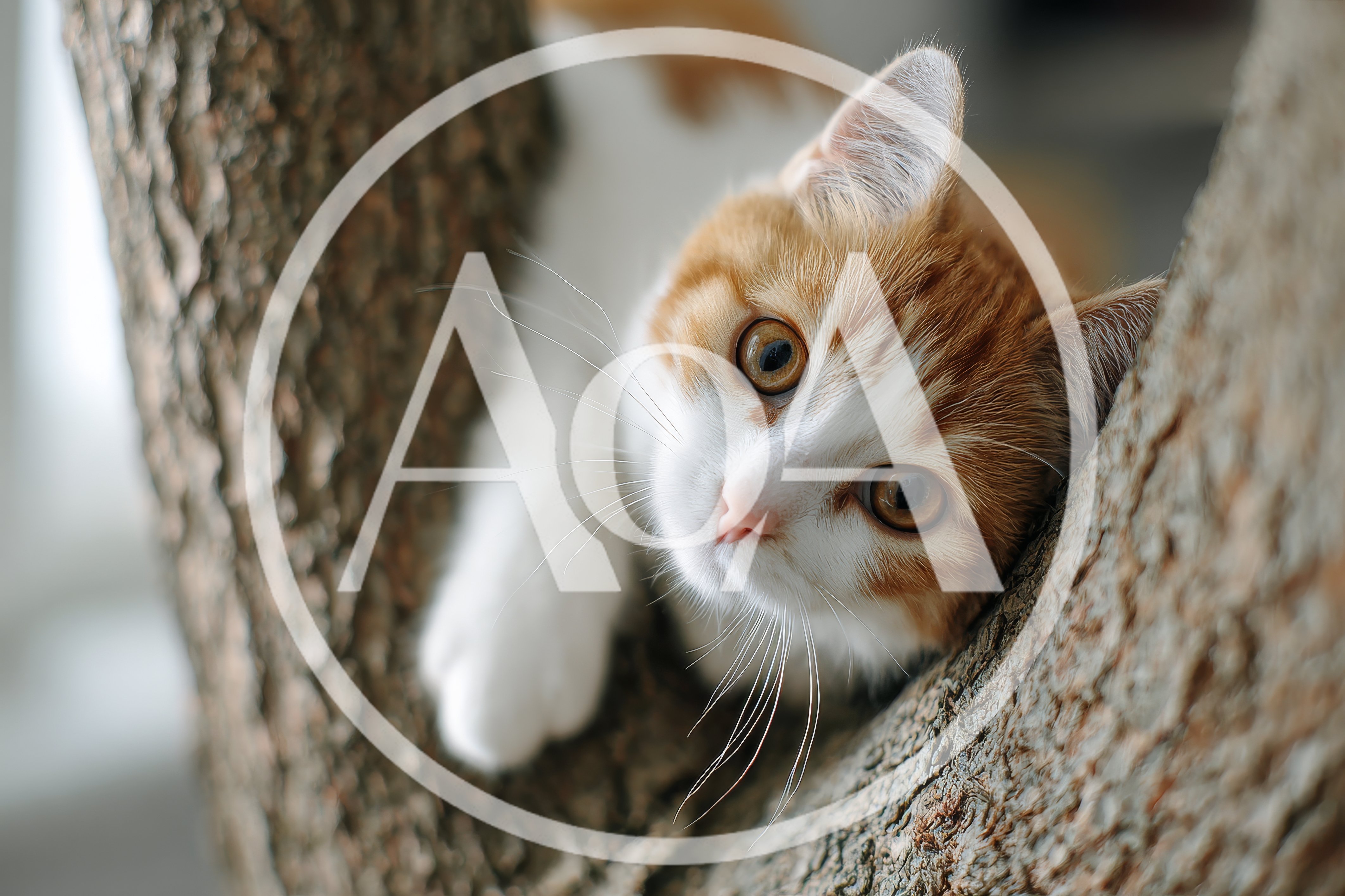 Ginger And White Cat Resting In A Tree