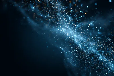 Abstract Blue Glowing Particles Floating In Dark Space