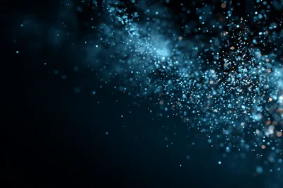 Abstract Blue Particles Floating In Dark Space