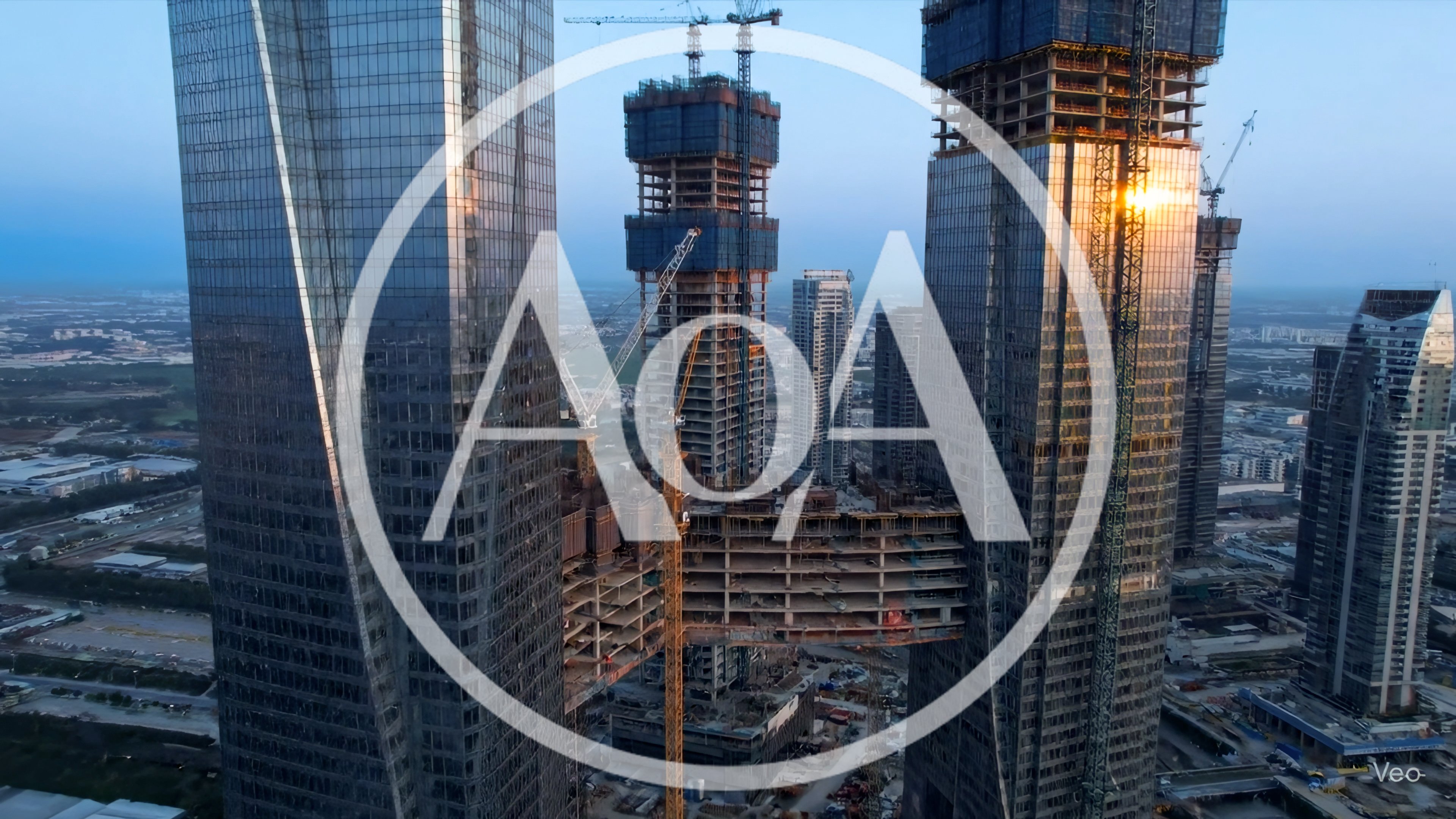 Aerial View Of Skyscrapers Under Construction At Sunset