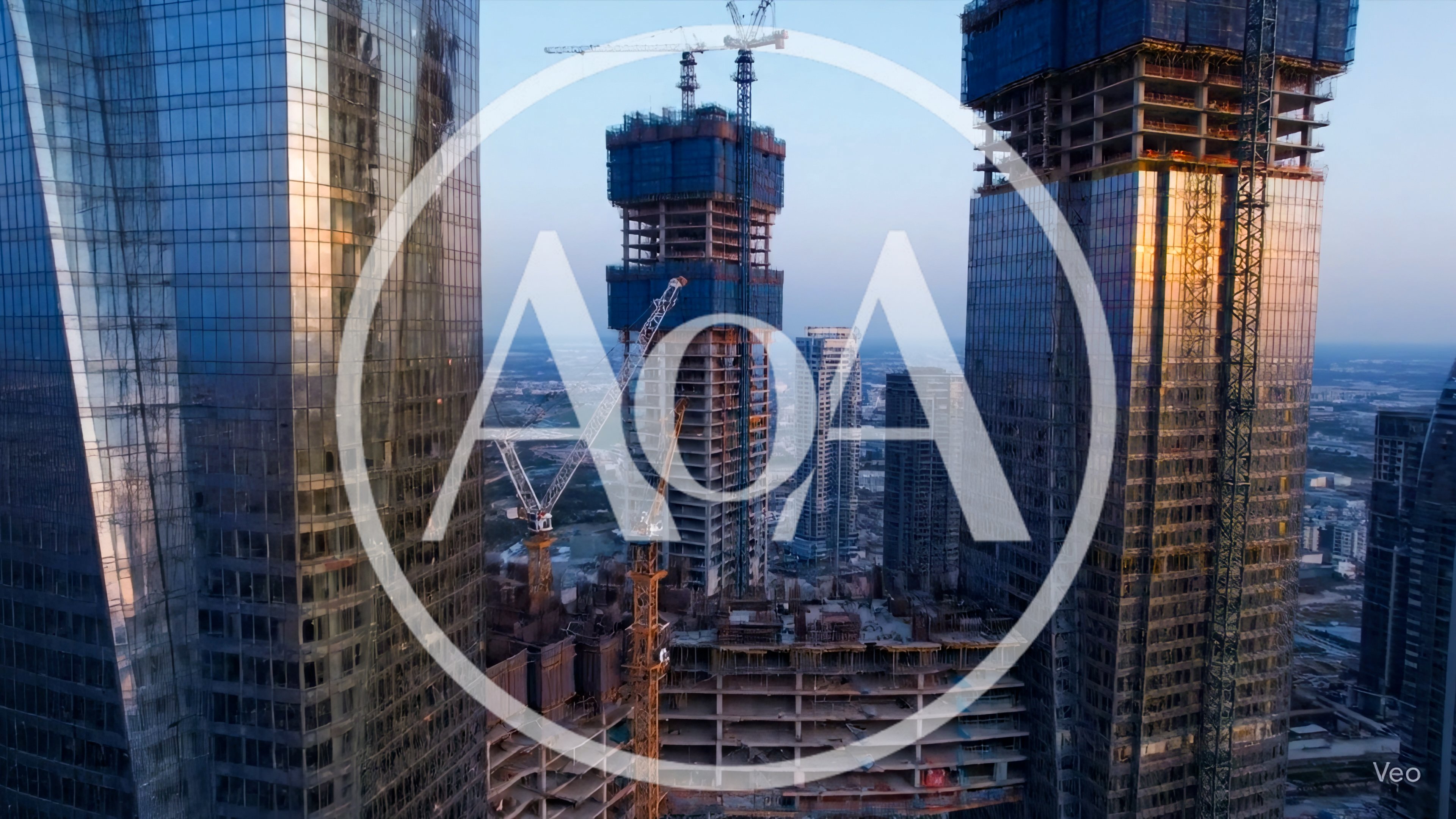 Aerial View Of Skyscraper Construction Site At Sunset