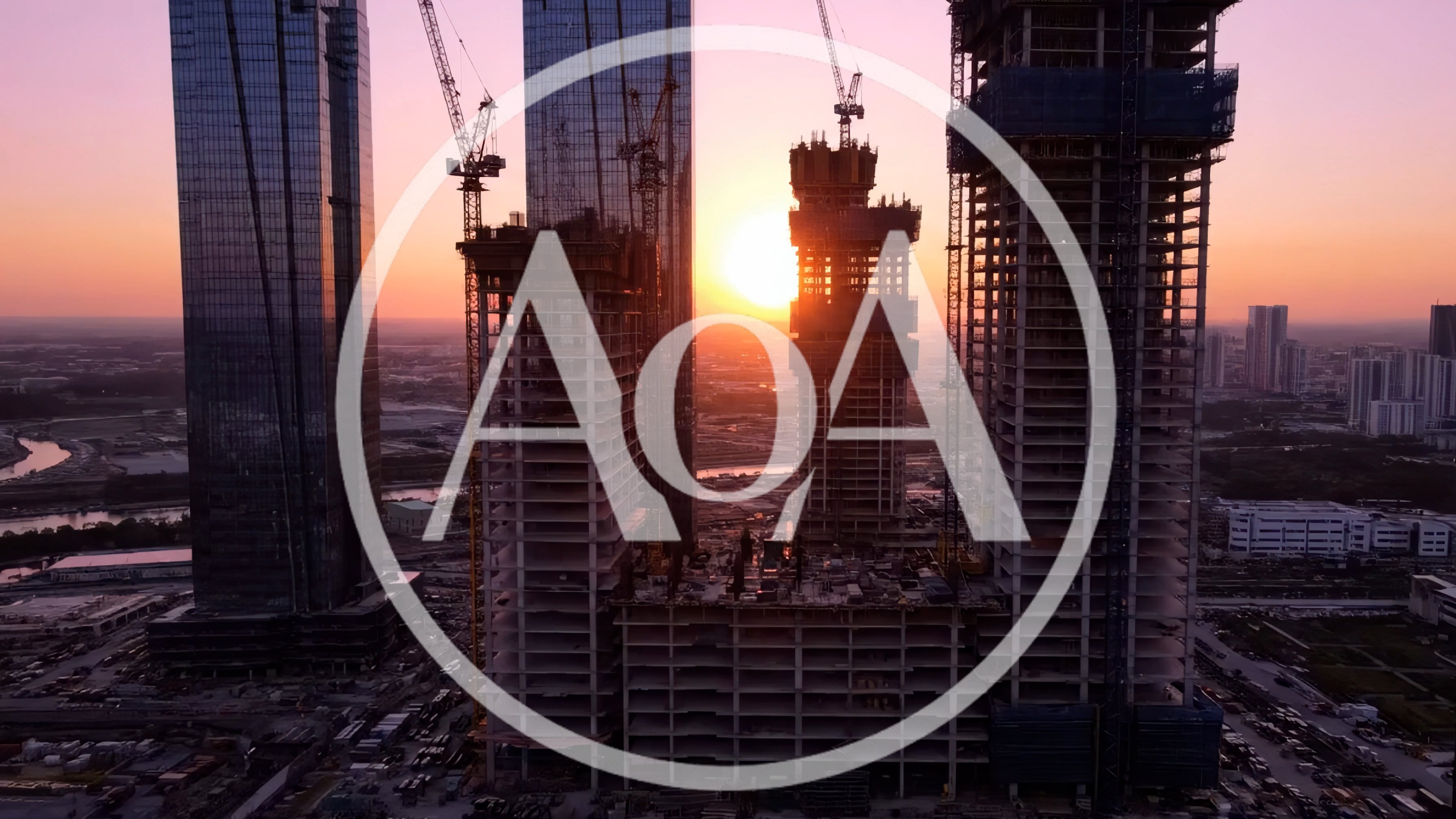 Aerial View Of Skyscraper Construction At Sunset