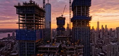 Aerial View Of New York City Skyscraper Construction