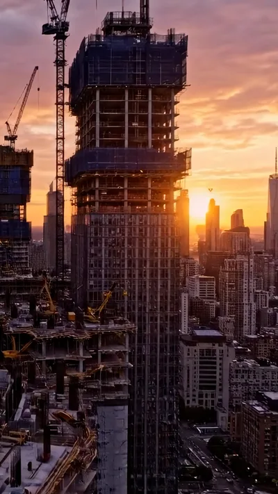 Construction Site Of Skyscraper At Sunset