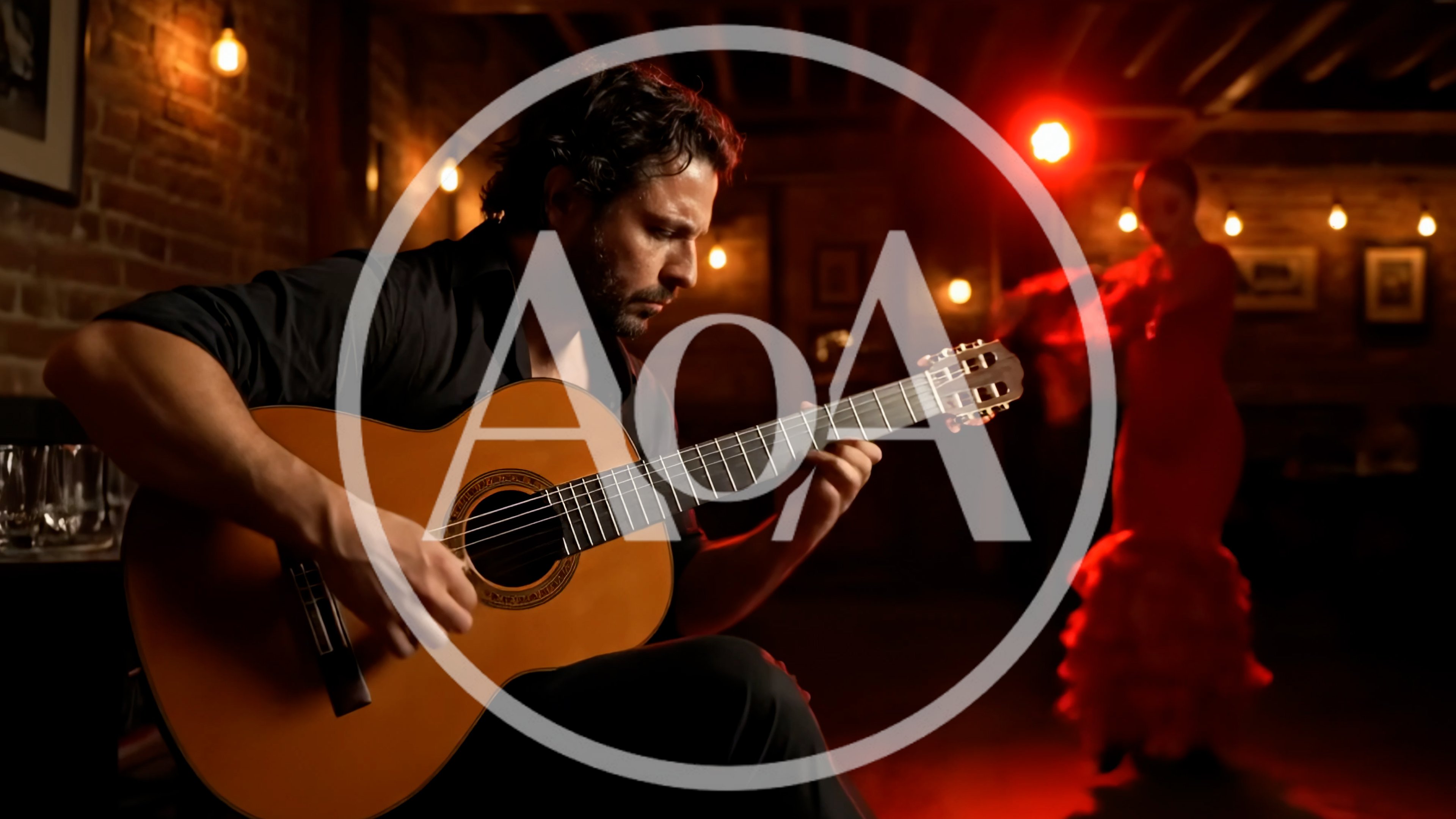 Flamenco Guitarist Performing With A Dancer In A Bar