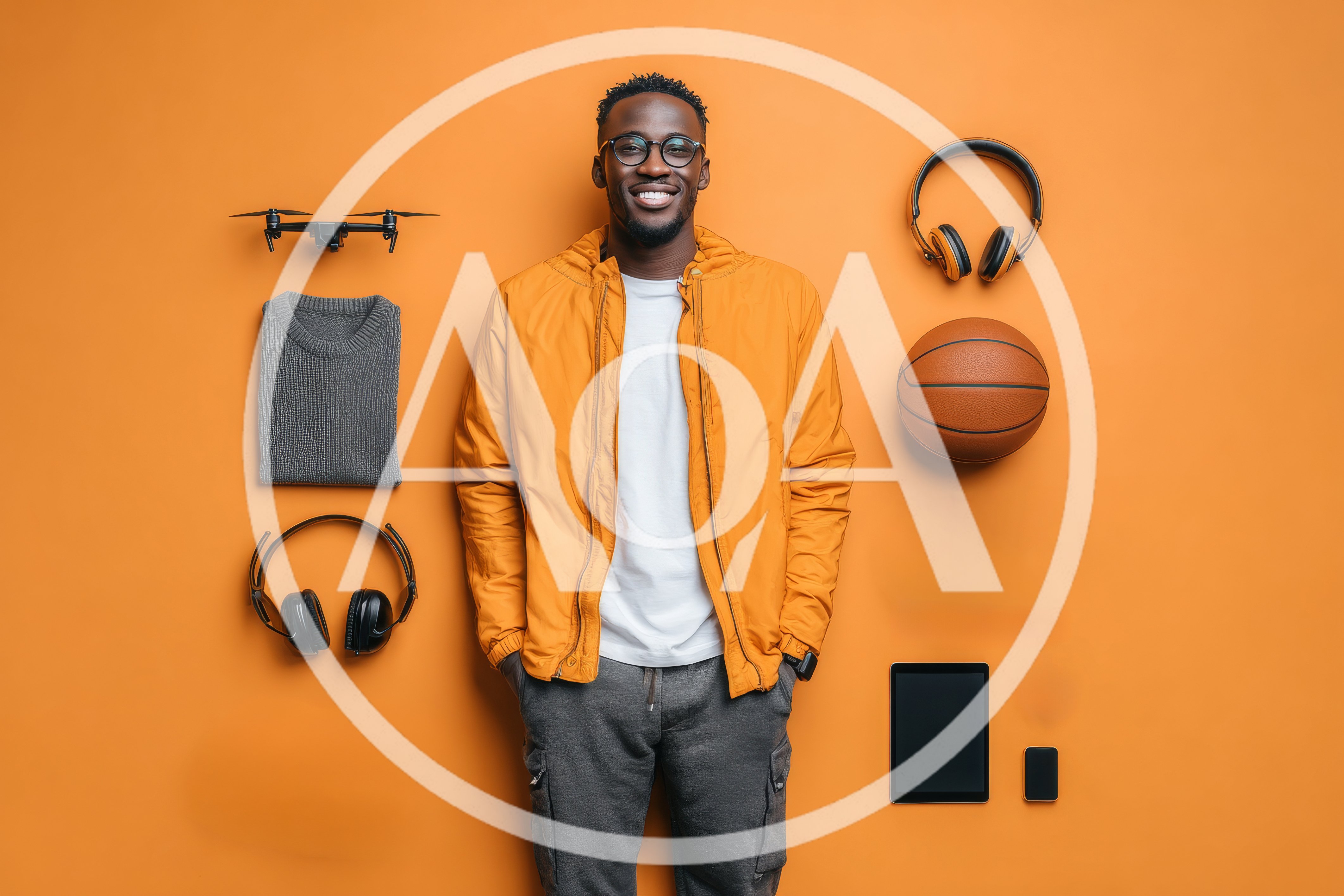 Smiling Young Man Surrounded By Lifestyle Gadgets And Accessories