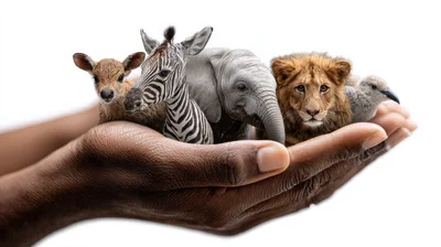 Miniature Wild Animals Held In Human Hands