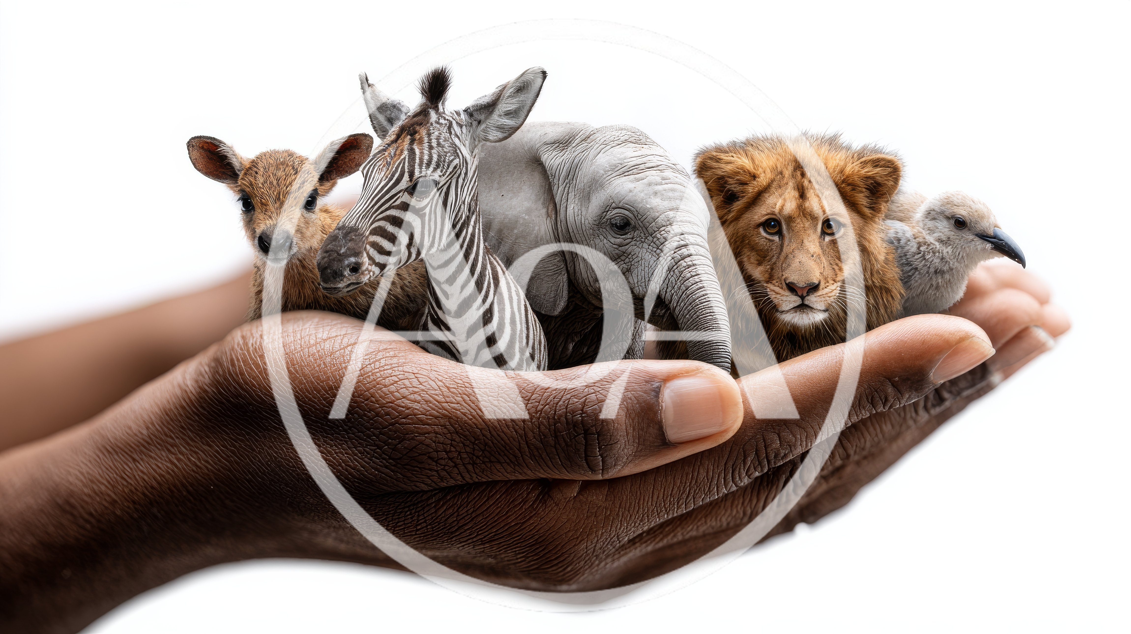 Miniature Wild Animals Held In Human Hands