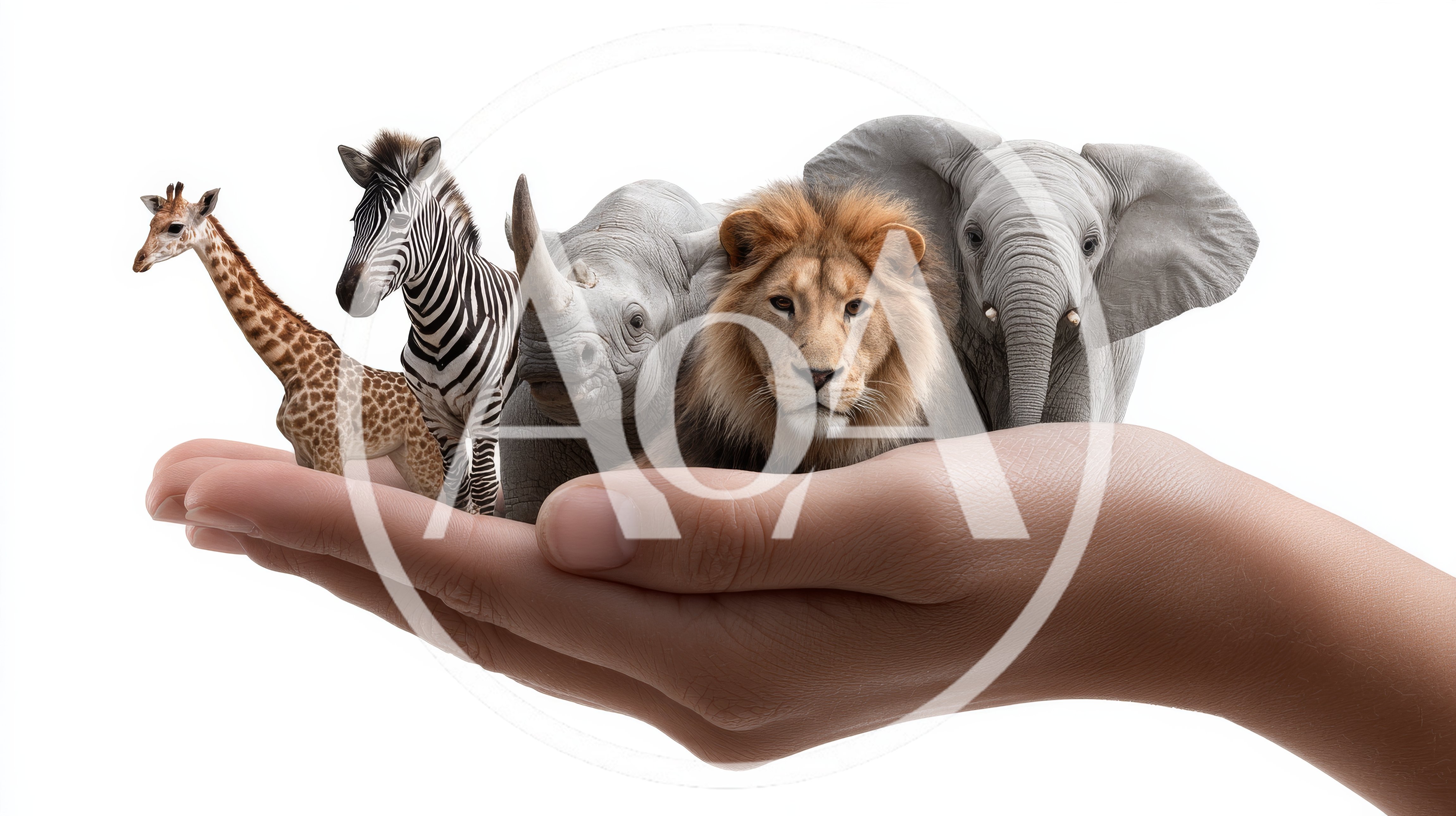 Wild Animals Standing Together On A Human Hand