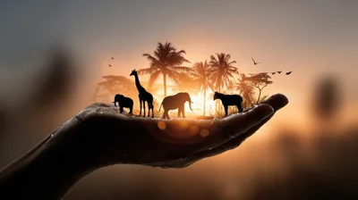 Surreal Concept Of Wildlife Conservation In Human Hand