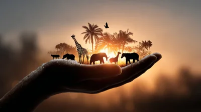 Silhouette Of African Wildlife On A Human Hand