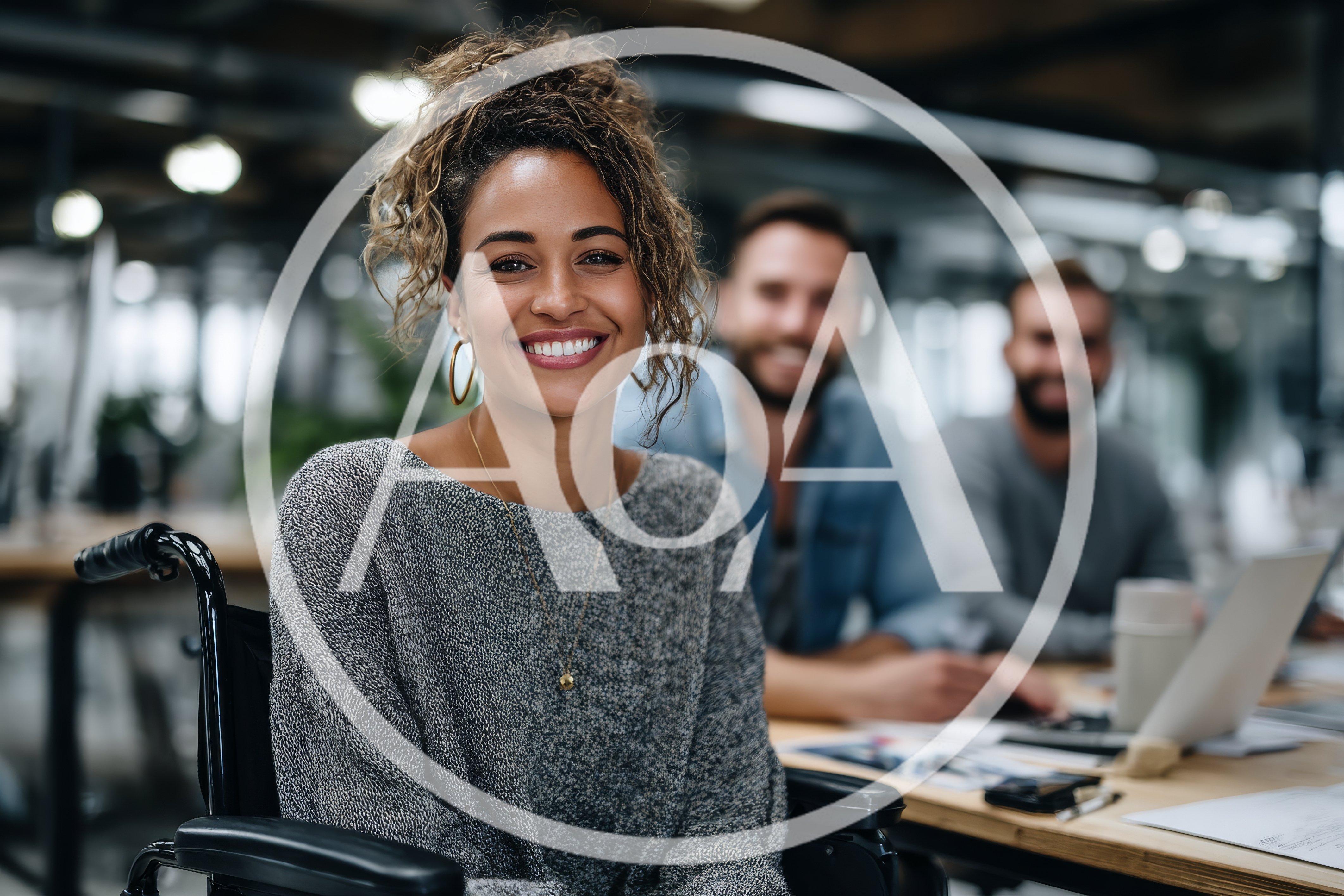 Smiling Woman In Wheelchair Working In Modern Office