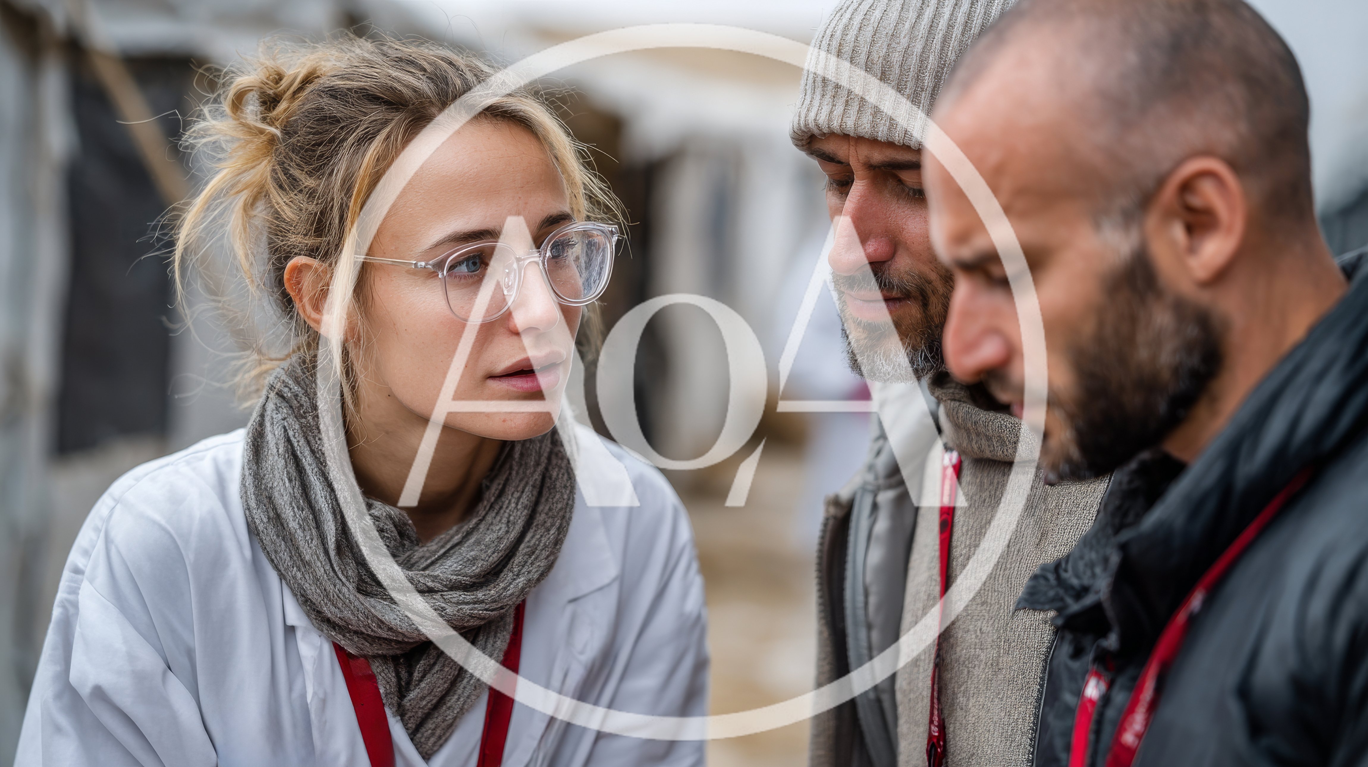 Humanitarian Aid Workers Discussing Strategy In Refugee Camp