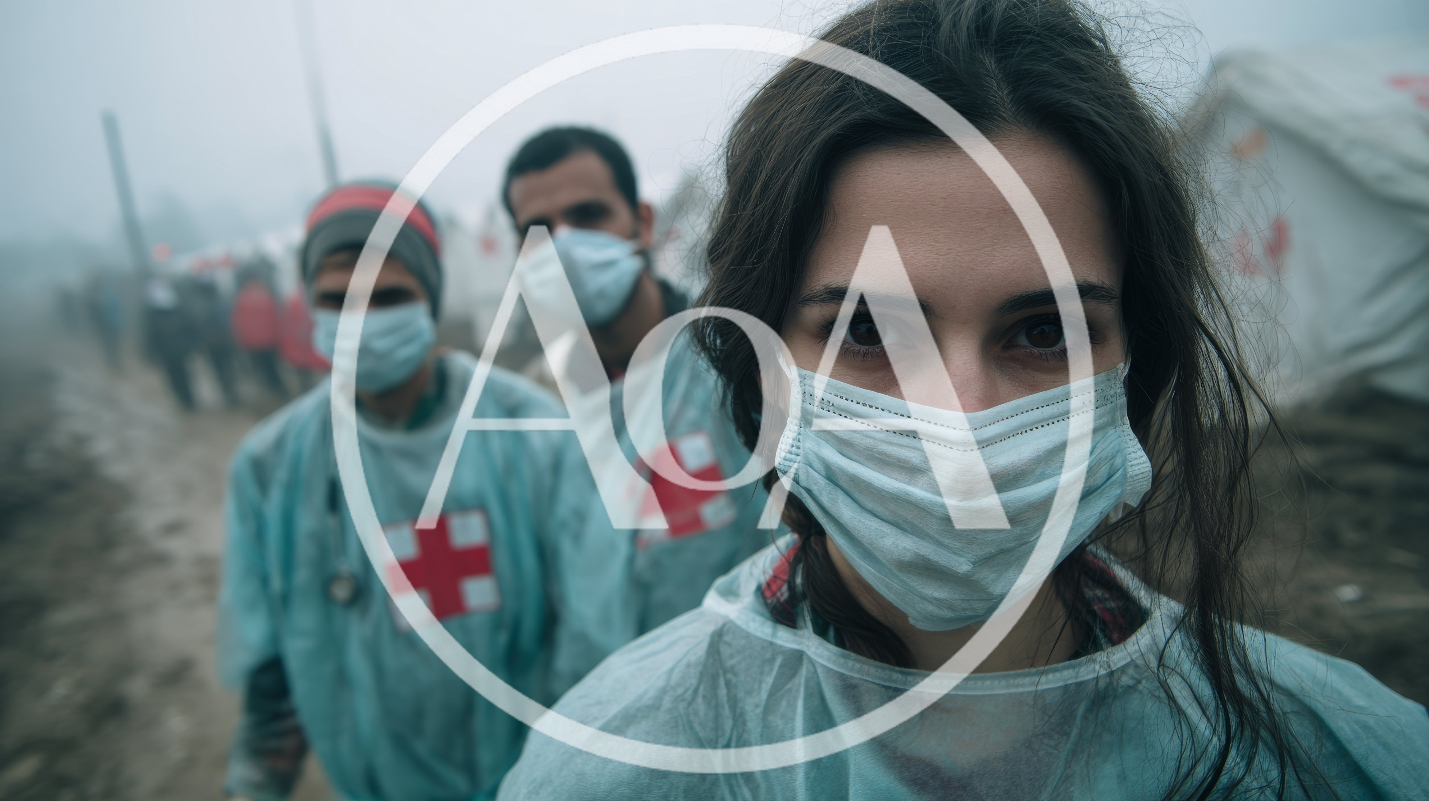 Medical Volunteers Wearing Protective Gear In Refugee Camp