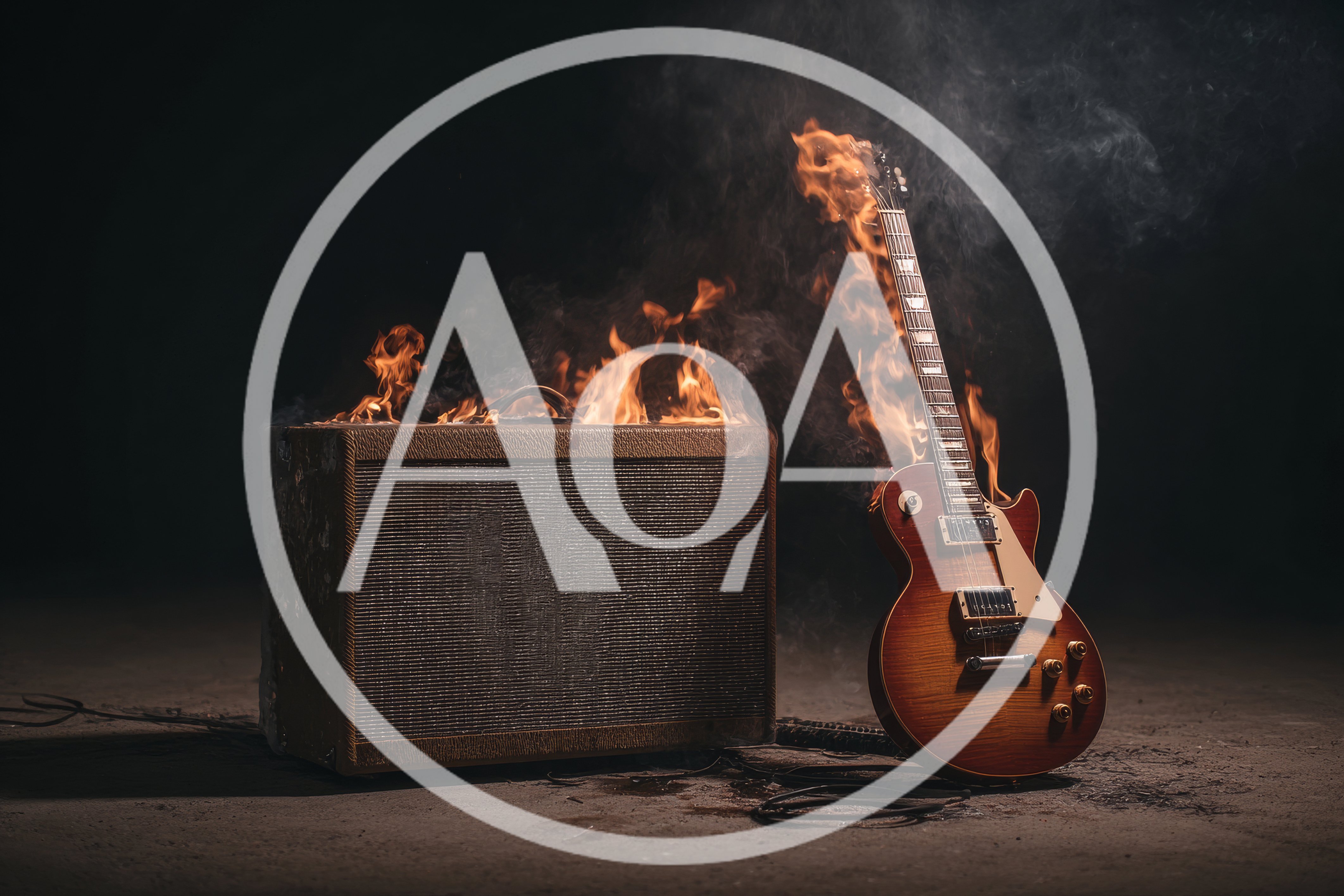 Electric Guitar And Amplifier Engulfed In Flames