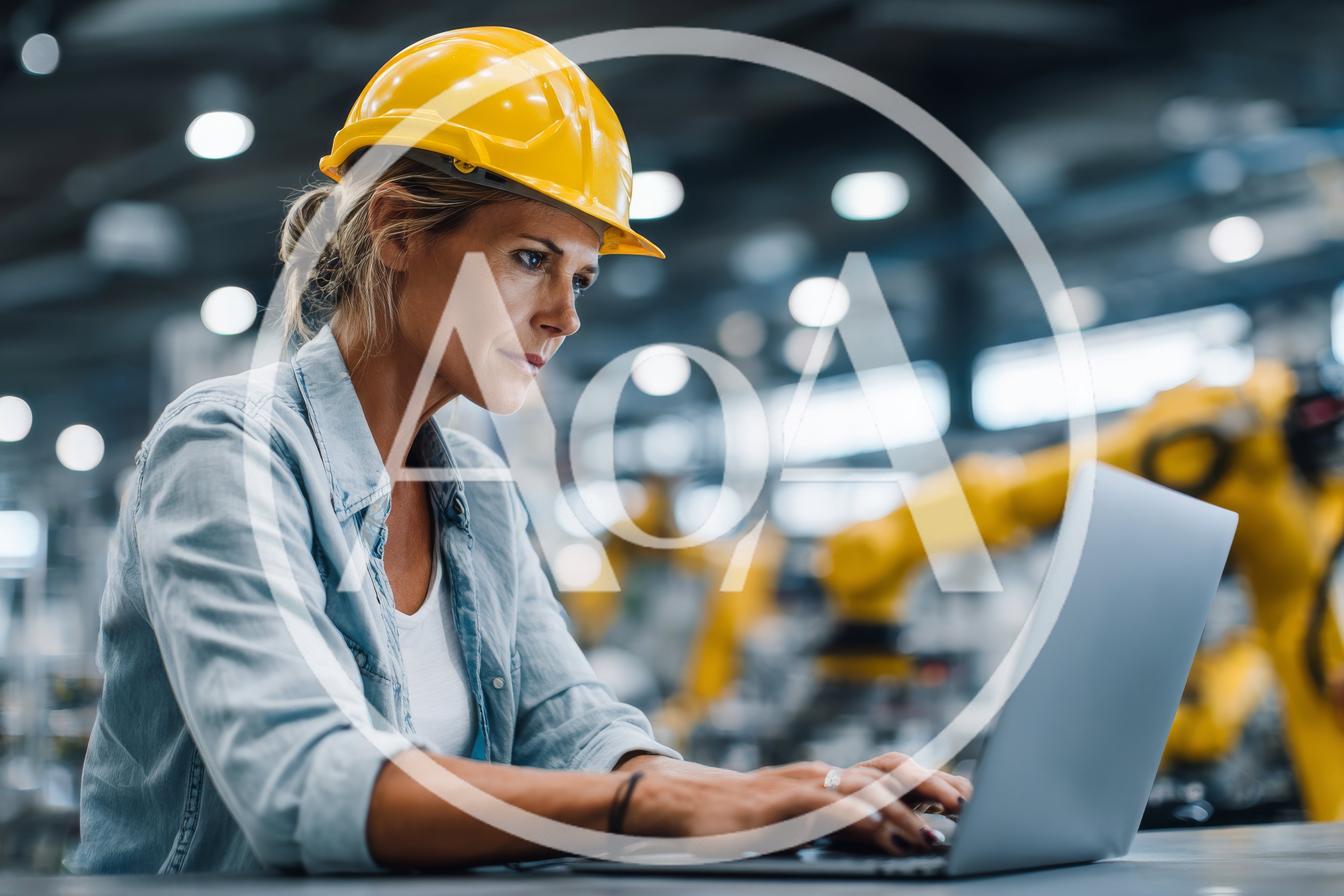 Female Engineer Working On Laptop In Industrial Factory