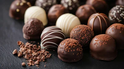 Assorted Gourmet Chocolate Truffles on Dark Slate