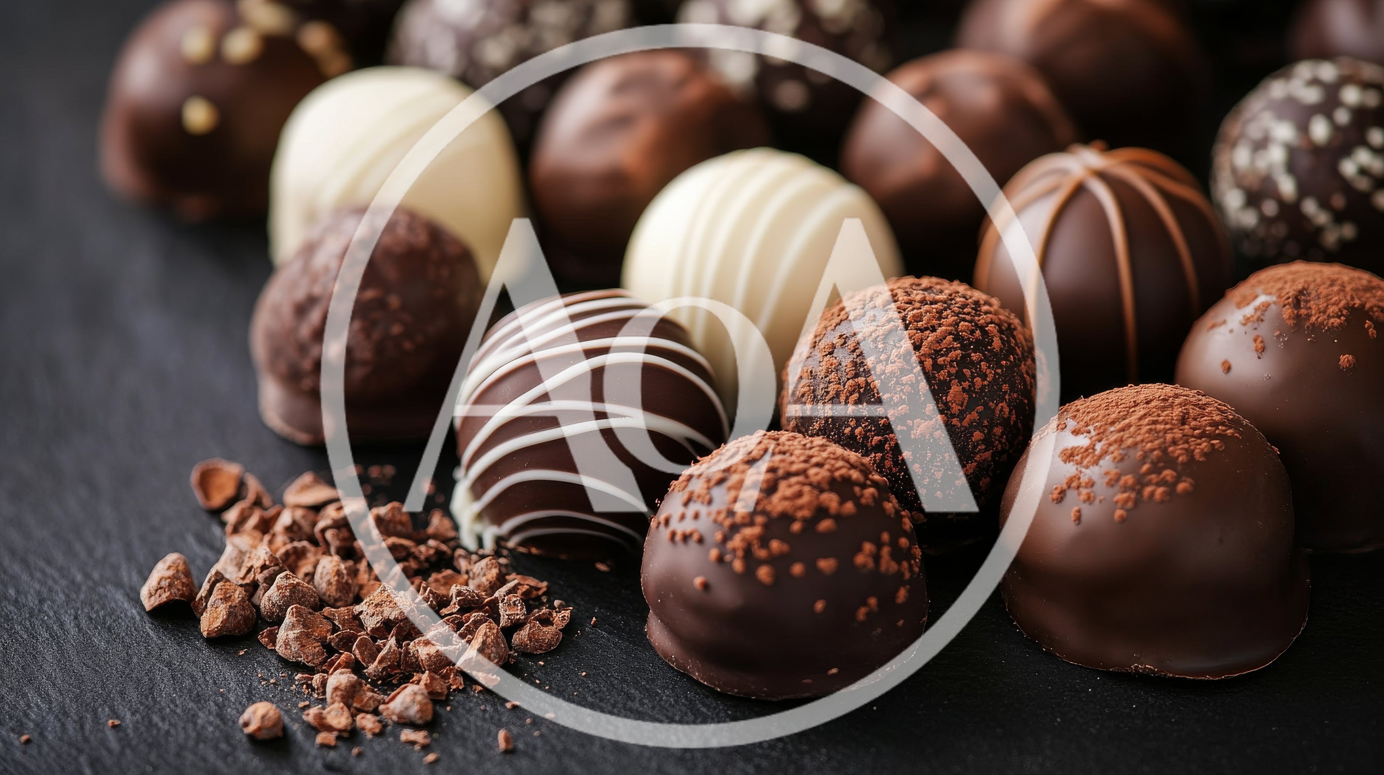 Assorted Gourmet Chocolate Truffles on Dark Slate
