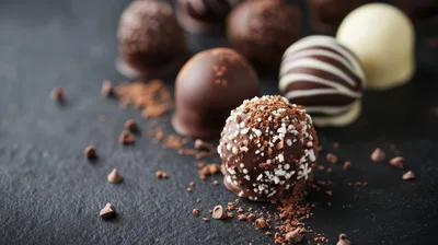 Assorted Gourmet Chocolate Truffles on Dark Slate