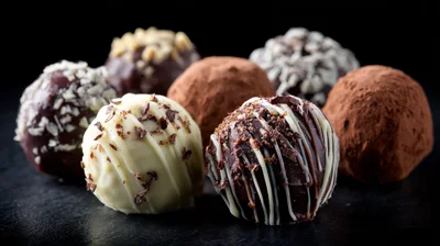 Assorted Gourmet Chocolate Truffles On Dark Slate