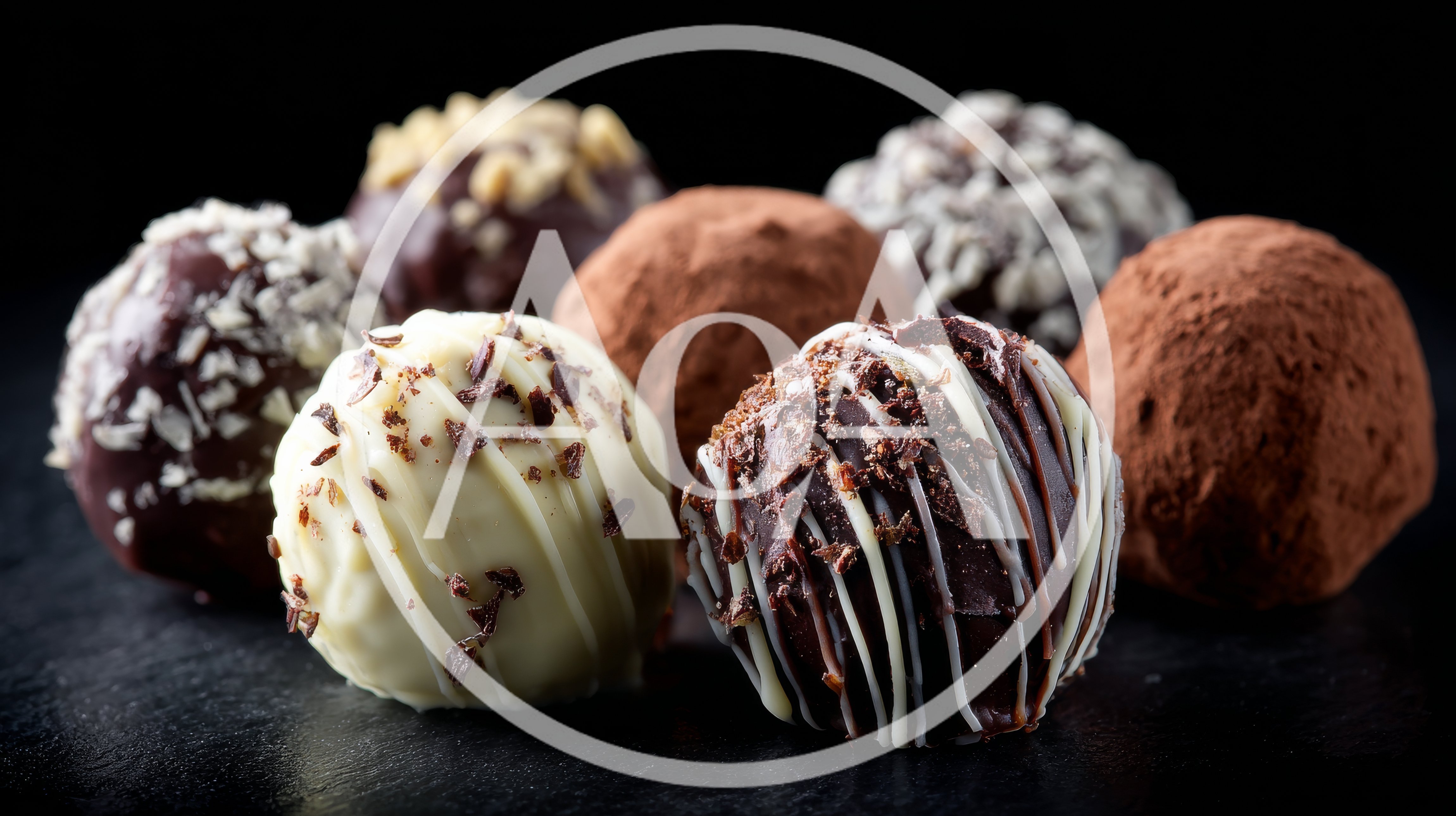 Assorted Gourmet Chocolate Truffles On Dark Slate