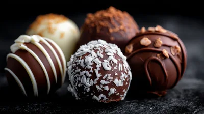 Assorted Gourmet Chocolate Truffles On Dark Slate