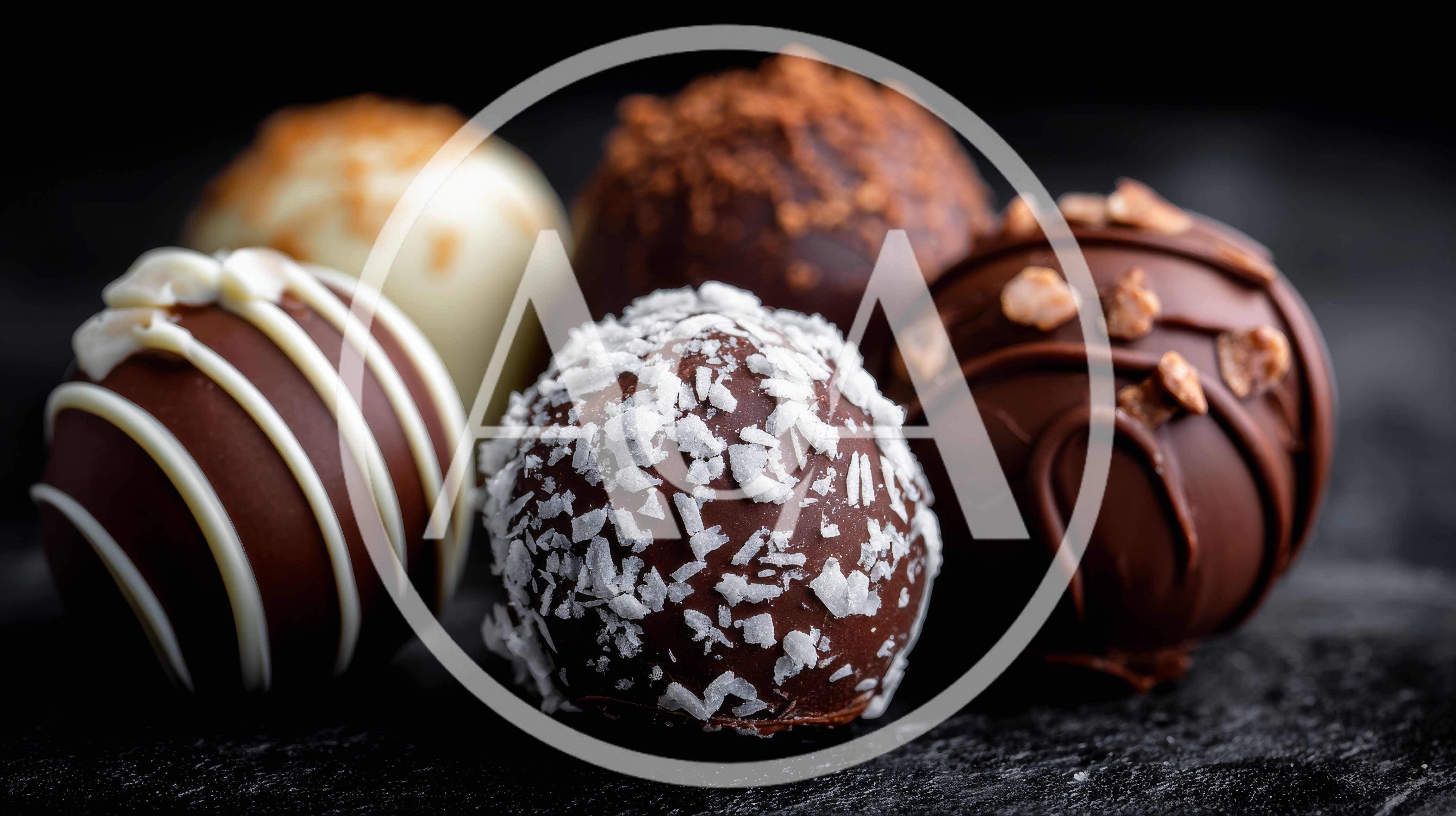 Assorted Gourmet Chocolate Truffles On Dark Slate