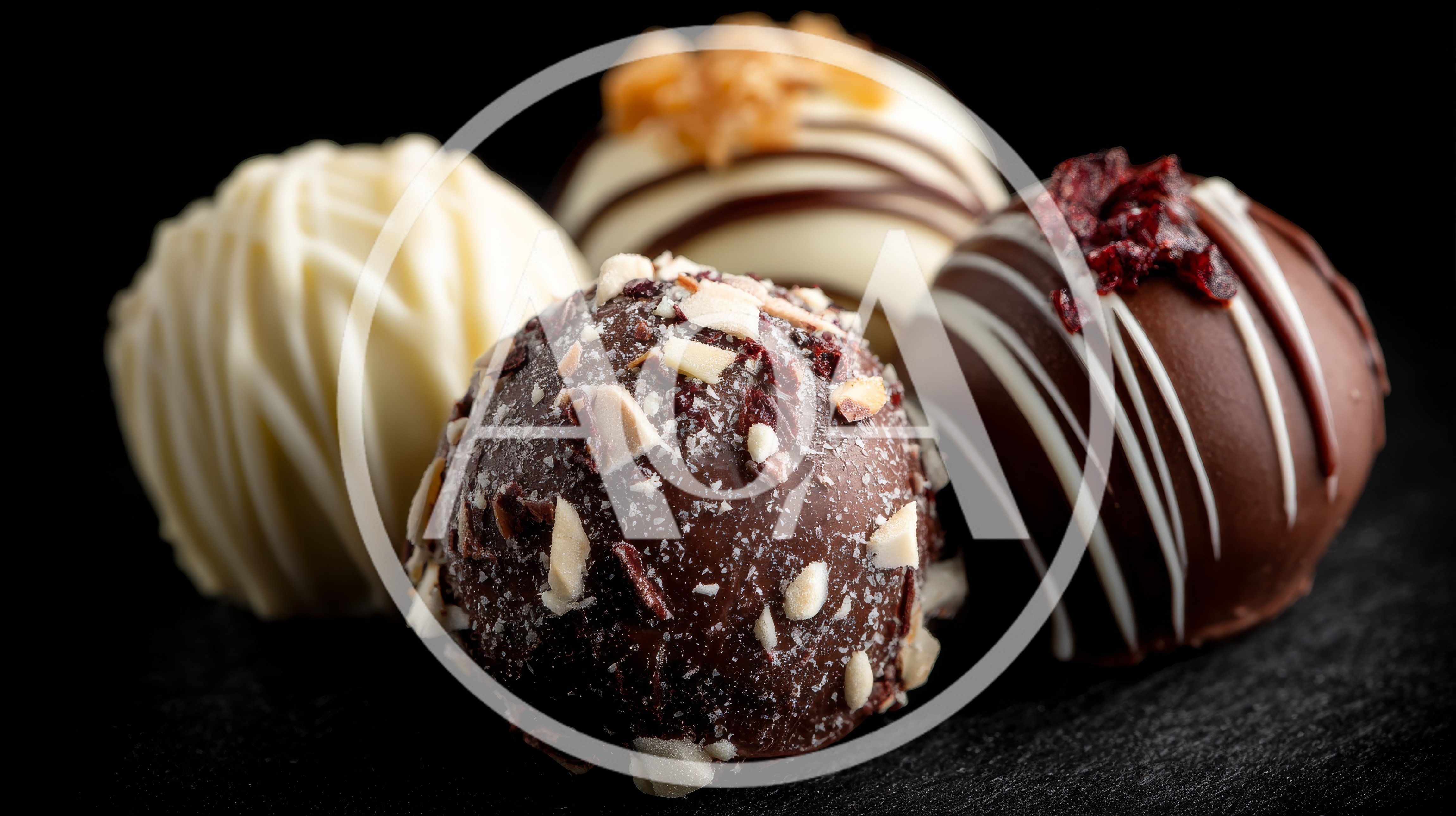 Gourmet Chocolate Truffles on Dark Slate Background