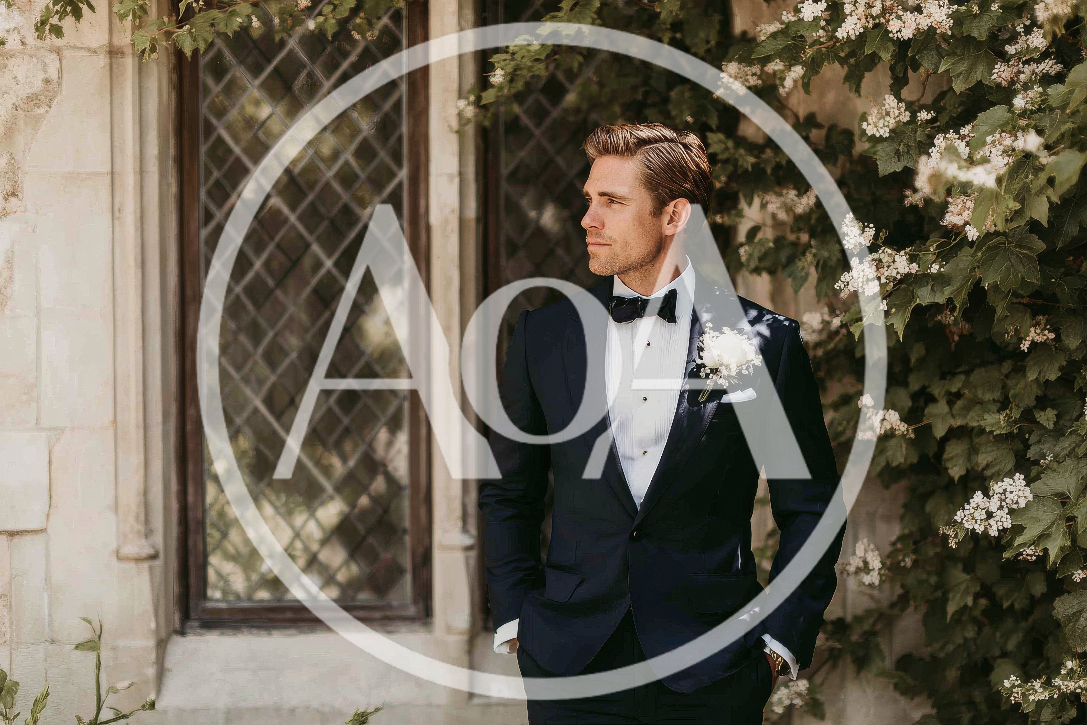 Handsome Groom Standing Outdoors In A Tuxedo