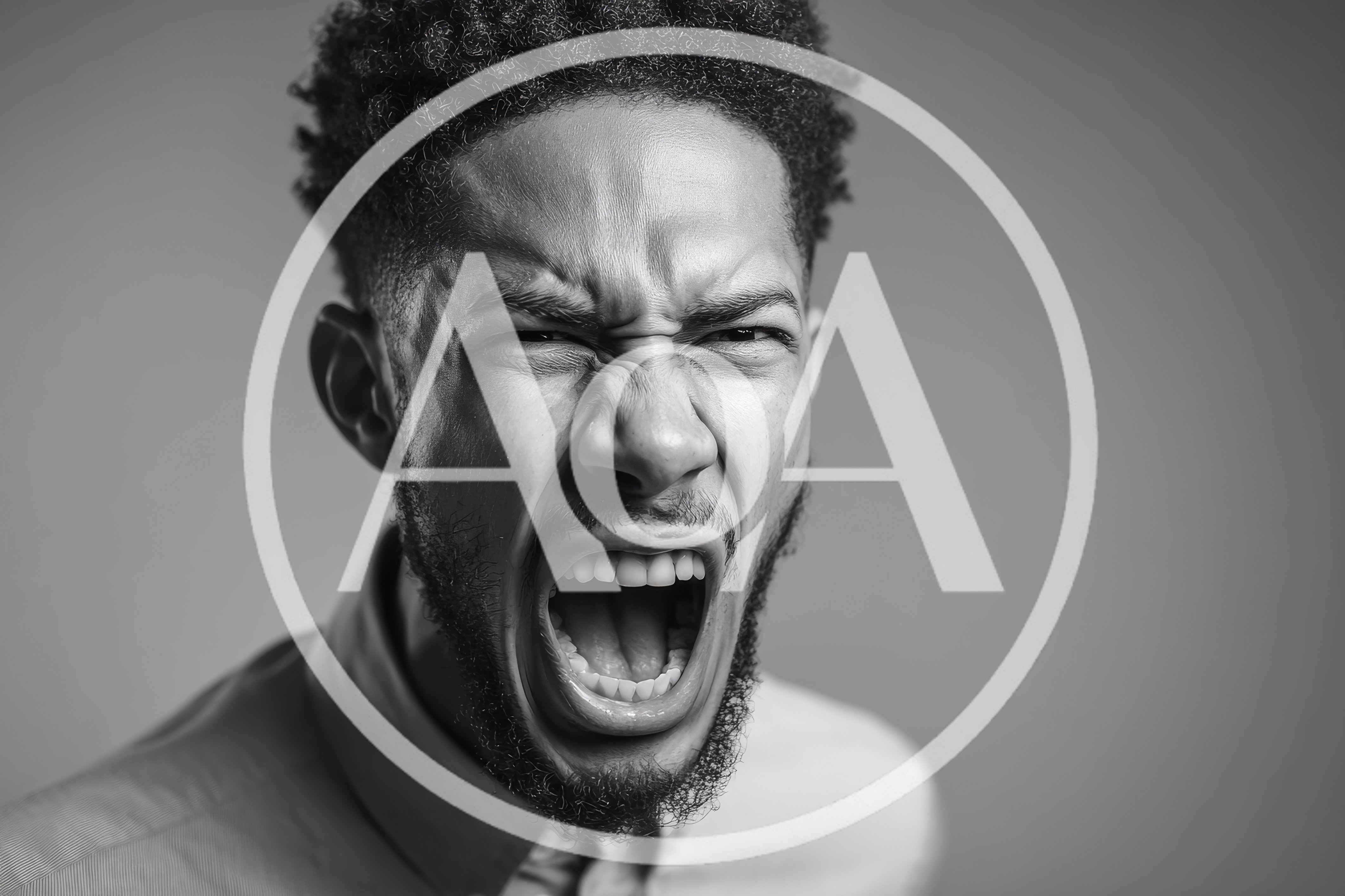 Portrait Of An Angry Man Screaming In Black And White