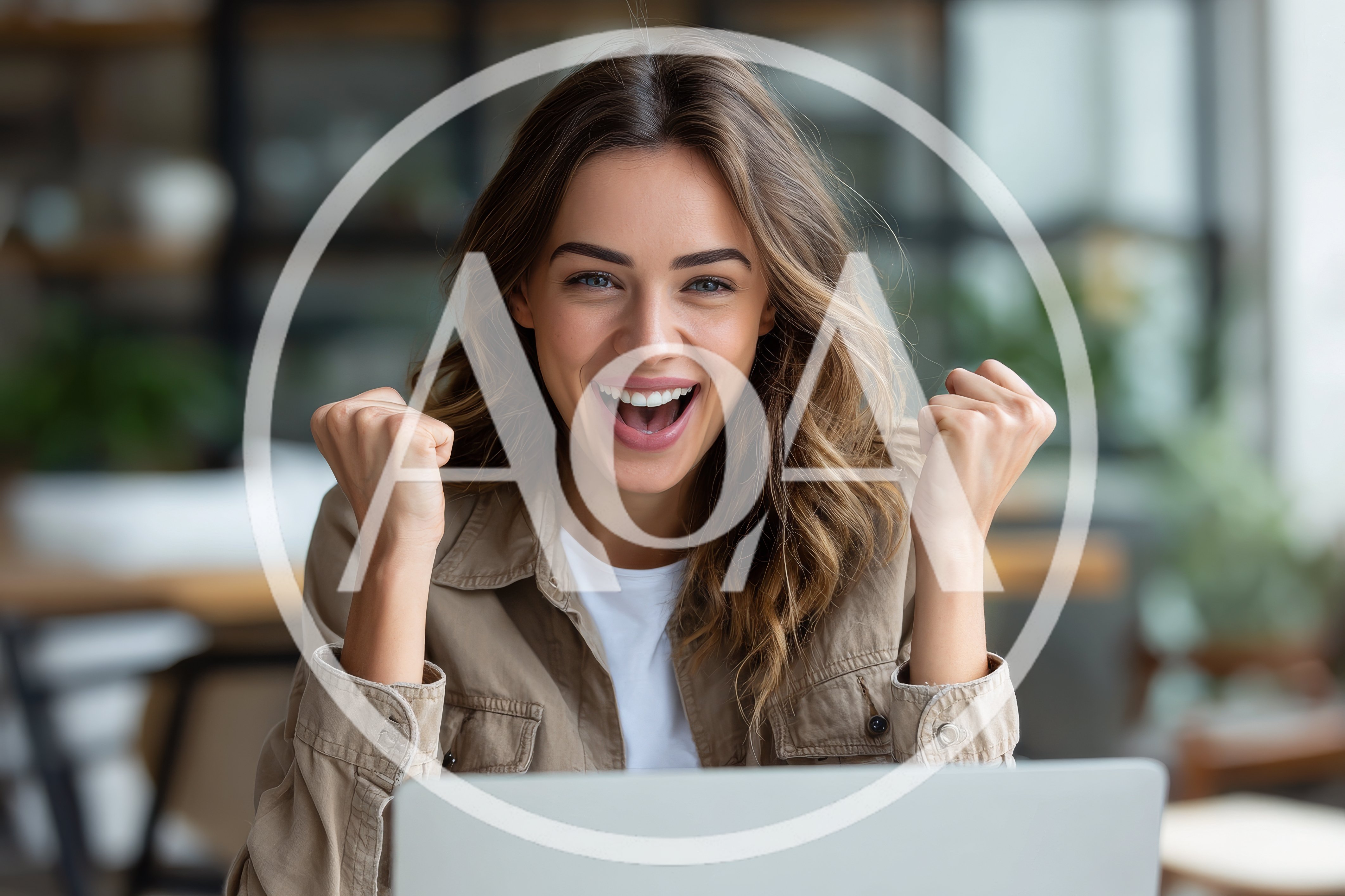 Excited Young Woman Celebrating Success At Her Laptop