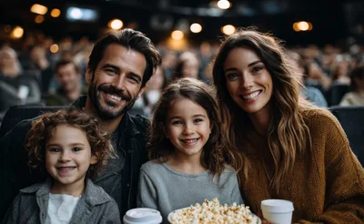 Happy Family Watching A Movie In A Cinema