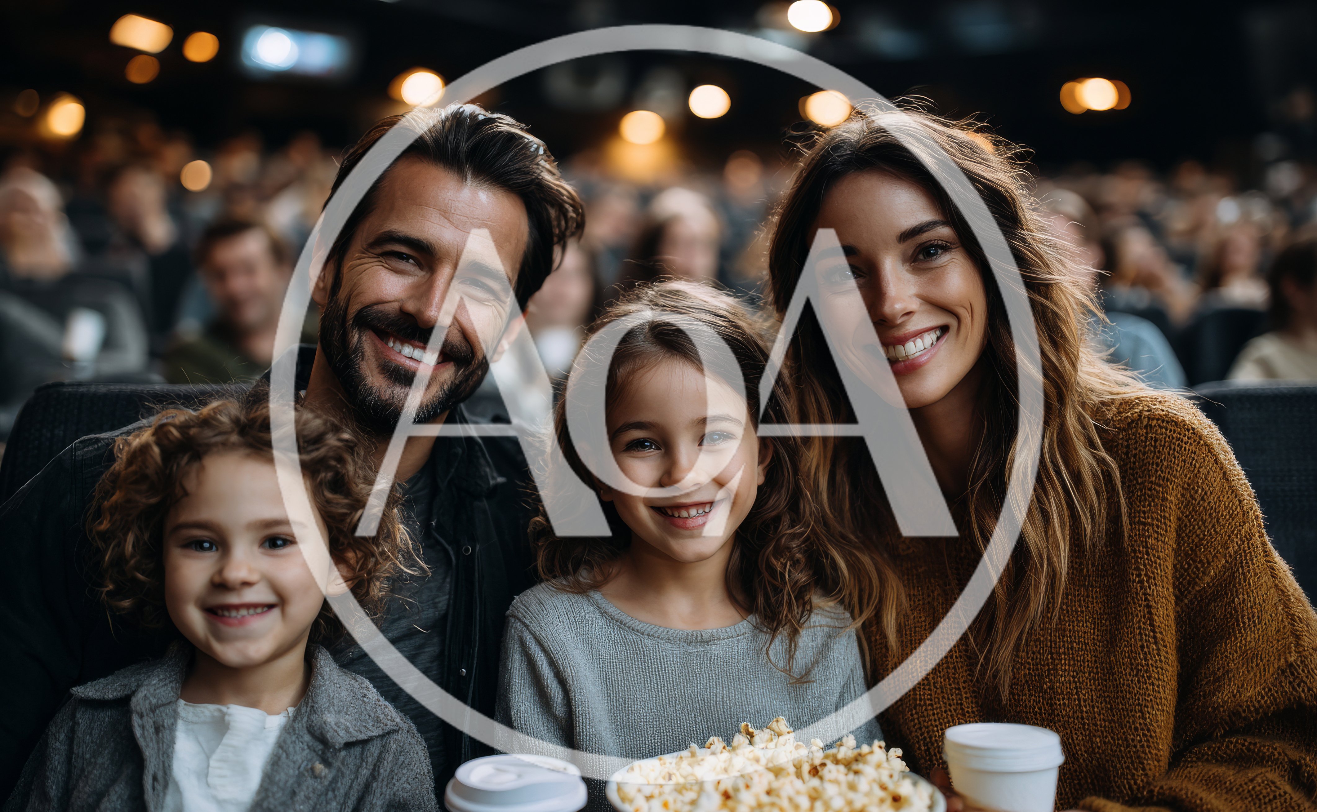 Happy Family Watching A Movie In A Cinema